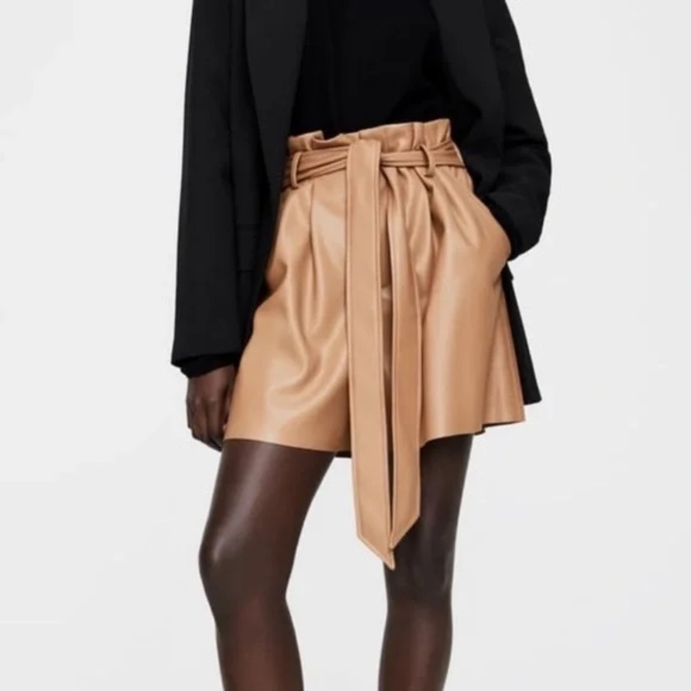 NWT Zara Tan Faux Leather Shorts
